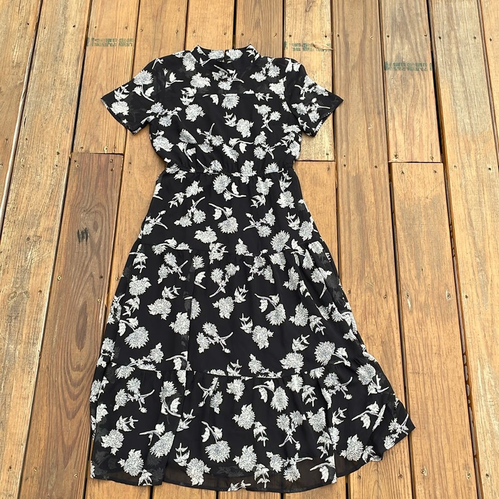 Lulus Floral Dressed Up Black Floral Print Midi Dress Small